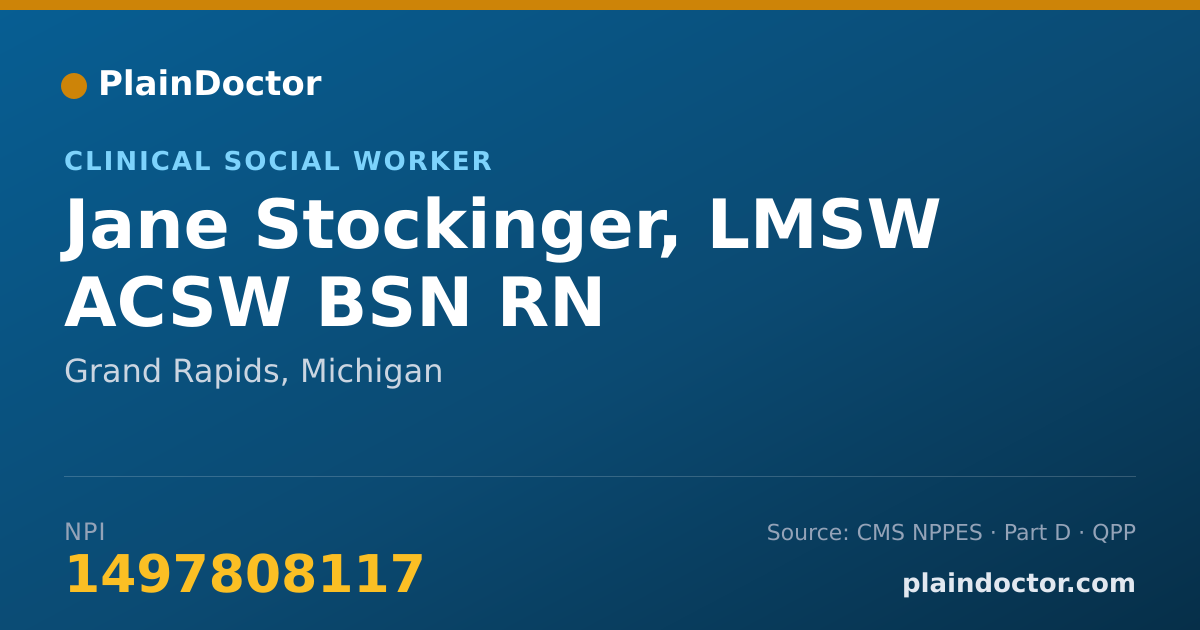 Shareable card for Jane Stockinger, LMSW ACSW BSN RN - Clinical Social Worker, Grand Rapids, MI