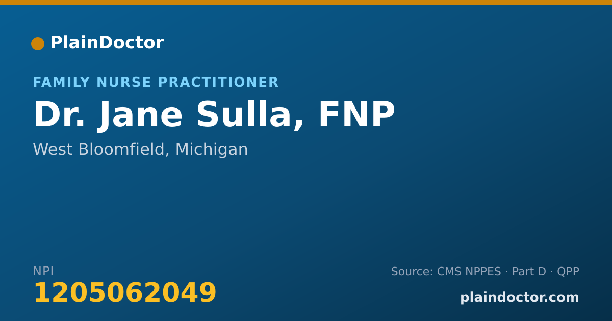 Shareable card for Jane Sulla, FNP - Family Nurse Practitioner, West Bloomfield, MI