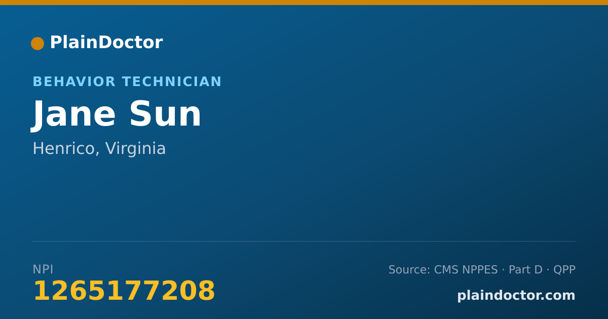 Shareable card for Jane Sun - Behavior Technician, Henrico, VA