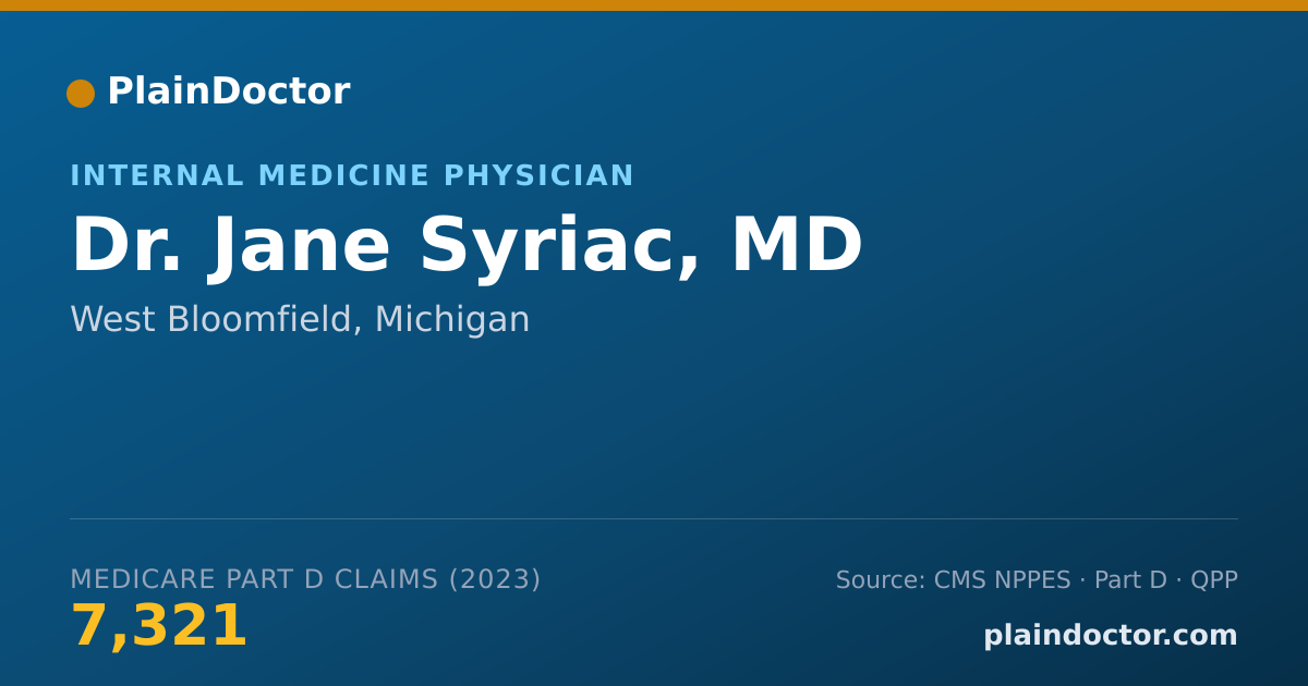 Shareable card for Jane Syriac, MD - Internal Medicine Physician, West Bloomfield, MI