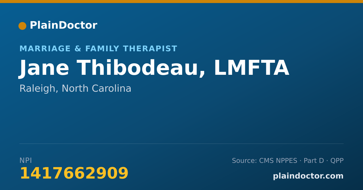Shareable card for Jane Thibodeau, LMFTA - Marriage & Family Therapist, Raleigh, NC