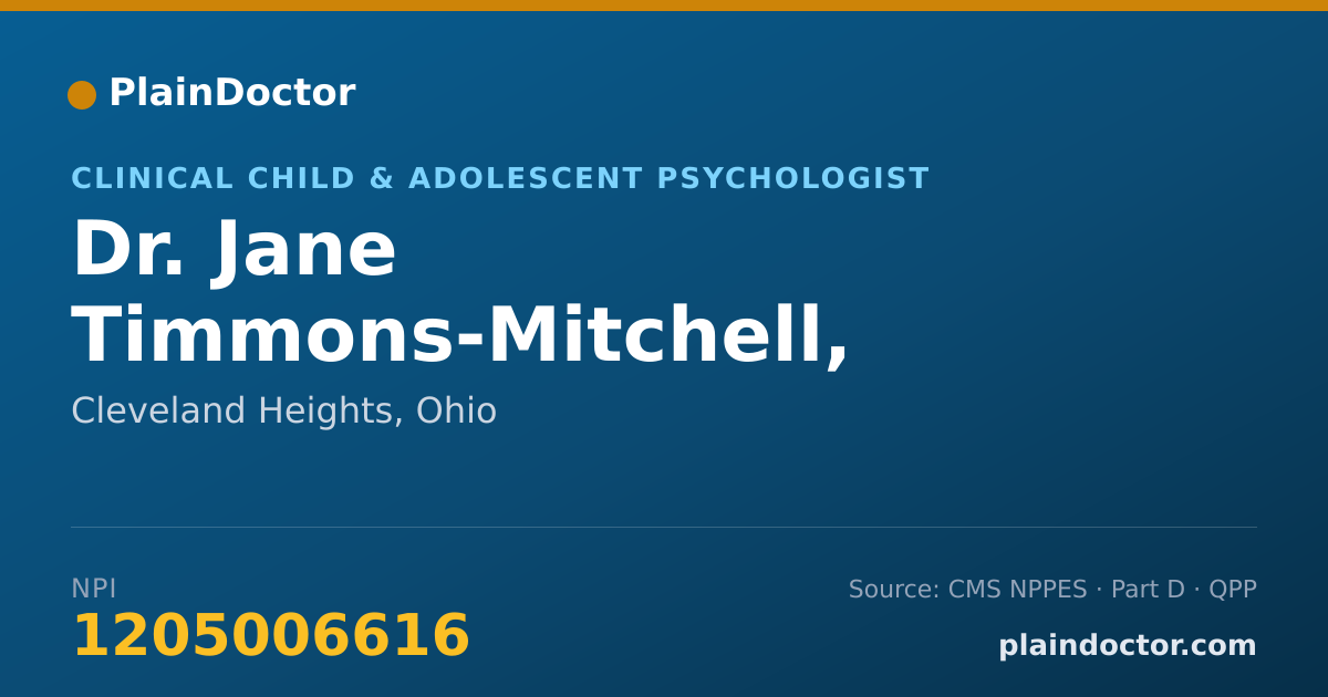 Shareable card for Jane Timmons-Mitchell, PH.D. - Clinical Child & Adolescent Psychologist, Cleveland Heights, OH