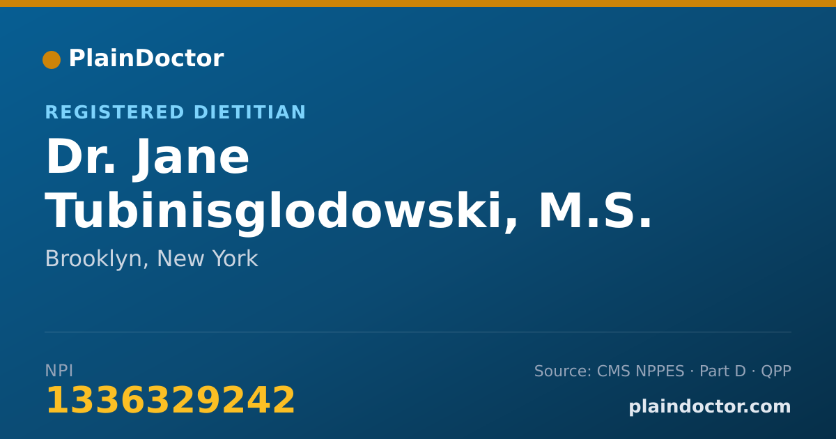 Shareable card for Jane Tubinisglodowski, M.S. R.D. C.D.N. - Registered Dietitian, Brooklyn, NY