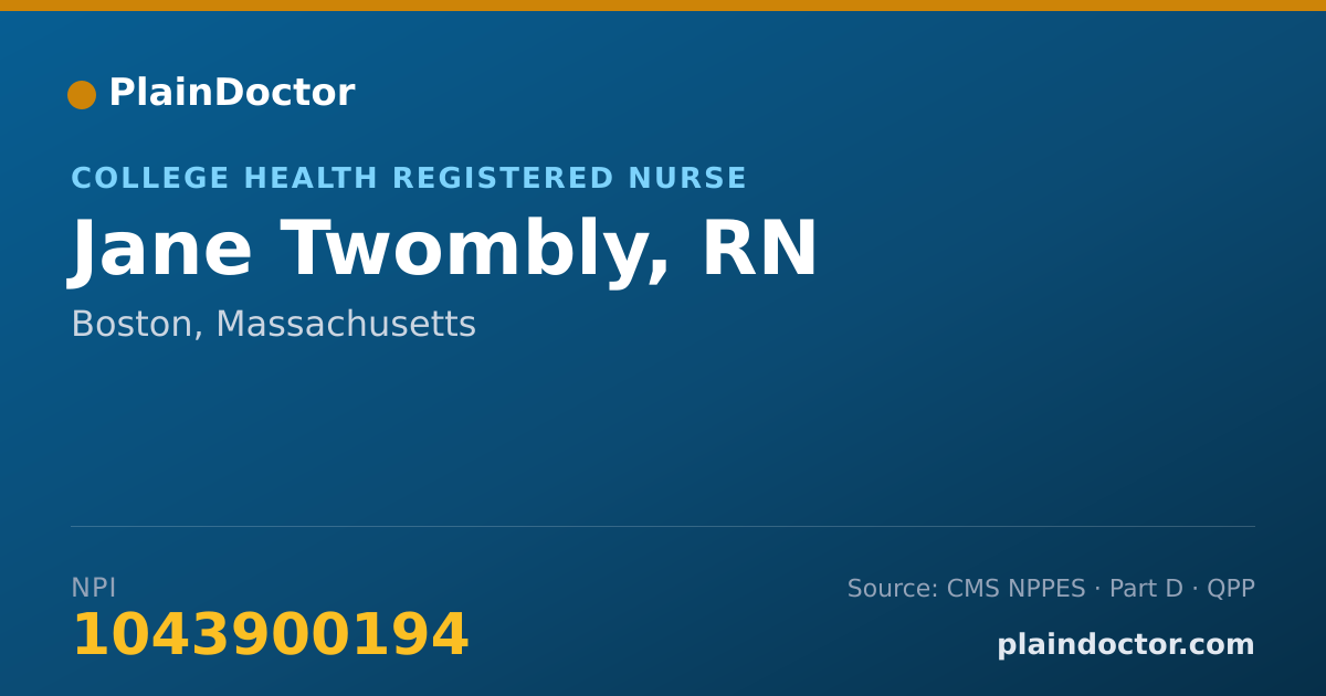 Shareable card for Jane Twombly, RN - College Health Registered Nurse, Boston, MA