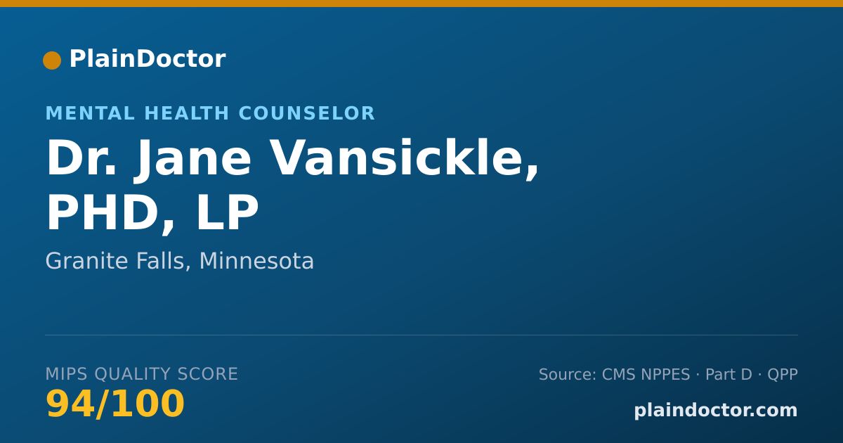 Shareable card for Jane Vansickle, PHD, LP - Mental Health Counselor, Granite Falls, MN
