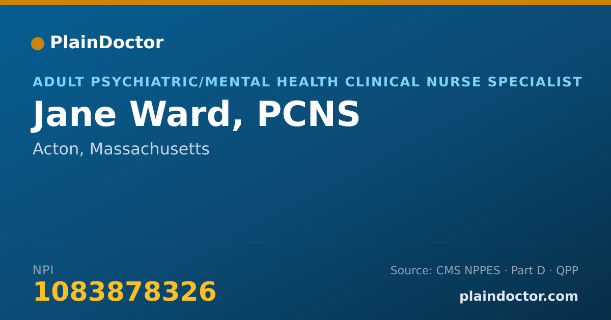 Shareable card for Jane Ward, PCNS - Adult Psychiatric/Mental Health Clinical Nurse Specialist, Acton, MA