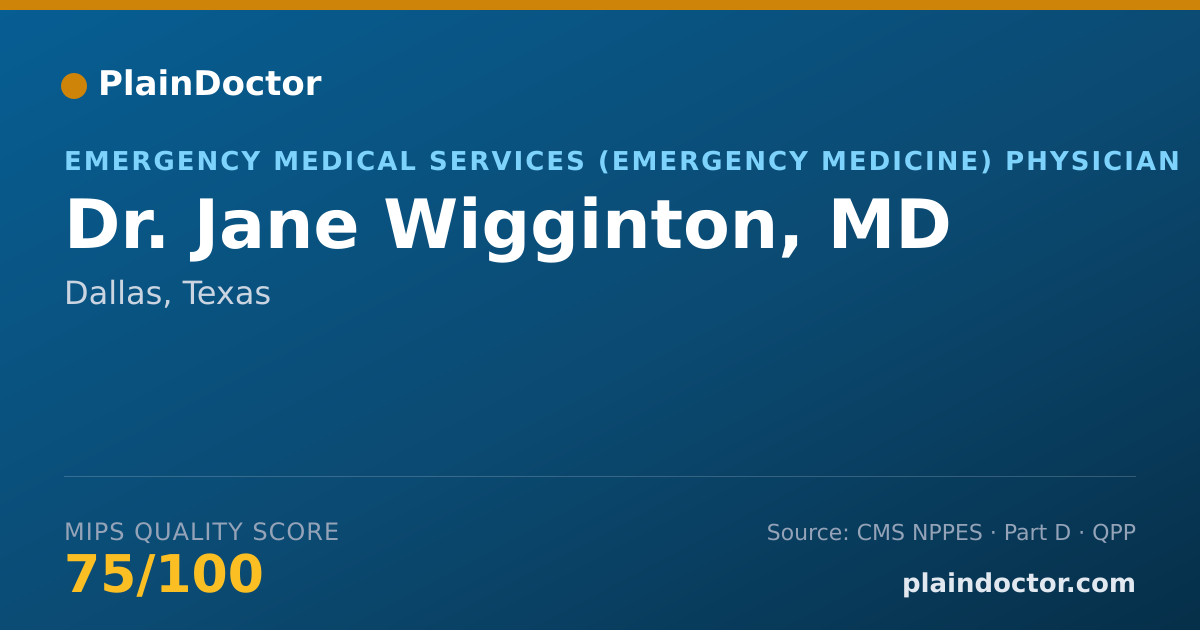 Shareable card for Jane Wigginton, MD - Emergency Medical Services (Emergency Medicine) Physician, Dallas, TX