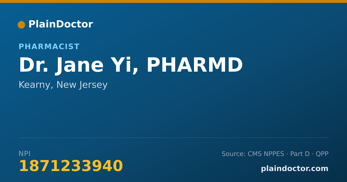 Shareable card for Jane Yi, PHARMD - Pharmacist, Kearny, NJ