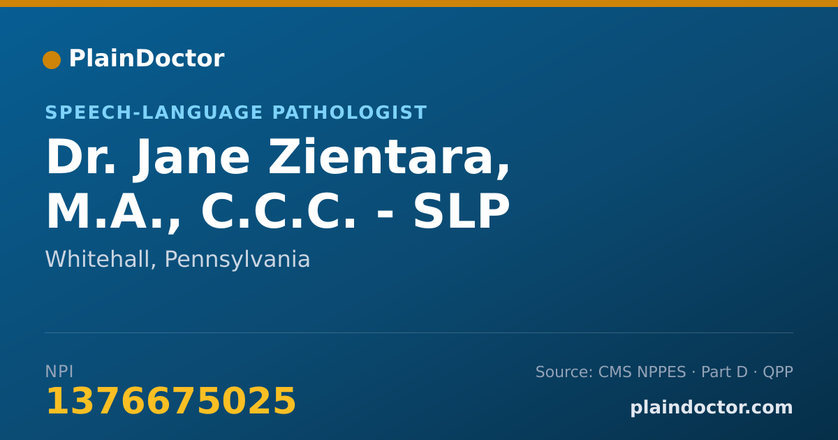 Shareable card for Jane Zientara, M.A., C.C.C. - SLP - Speech-Language Pathologist, Whitehall, PA