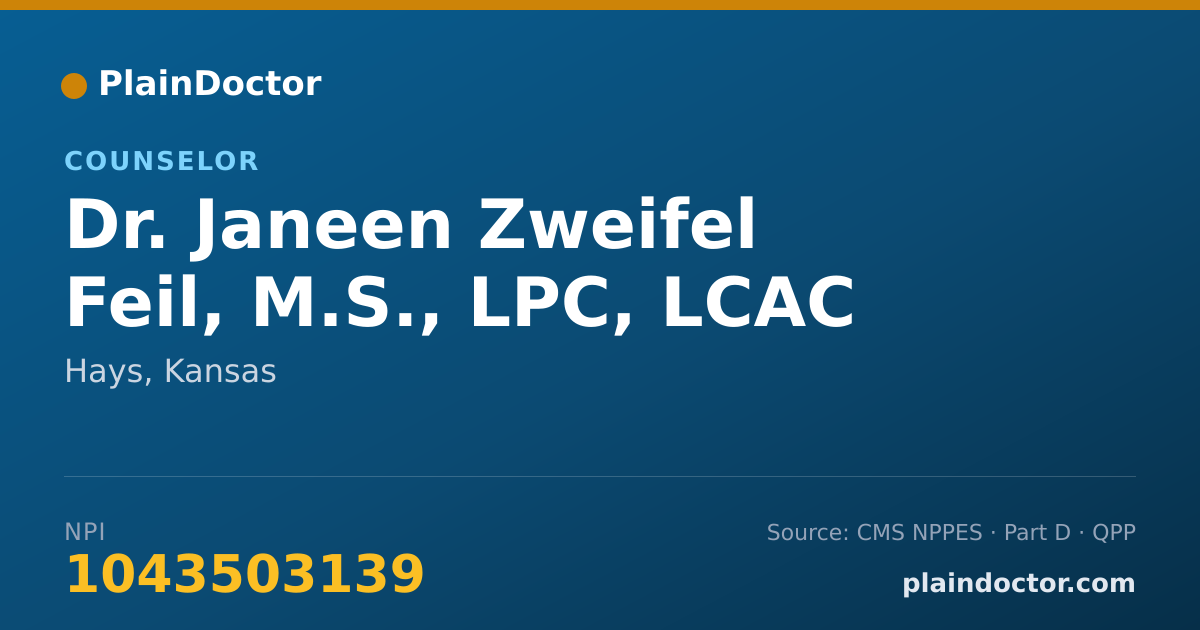 Shareable card for Janeen Zweifel Feil, M.S., LPC, LCAC - Counselor, Hays, KS