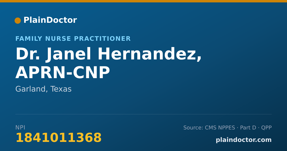 Shareable card for Janel Hernandez, APRN-CNP - Family Nurse Practitioner, Garland, TX