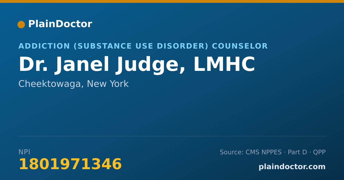 Shareable card for Janel Judge, LMHC - Addiction (Substance Use Disorder) Counselor, Cheektowaga, NY