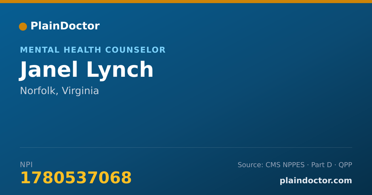 Shareable card for Janel Lynch - Mental Health Counselor, Norfolk, VA