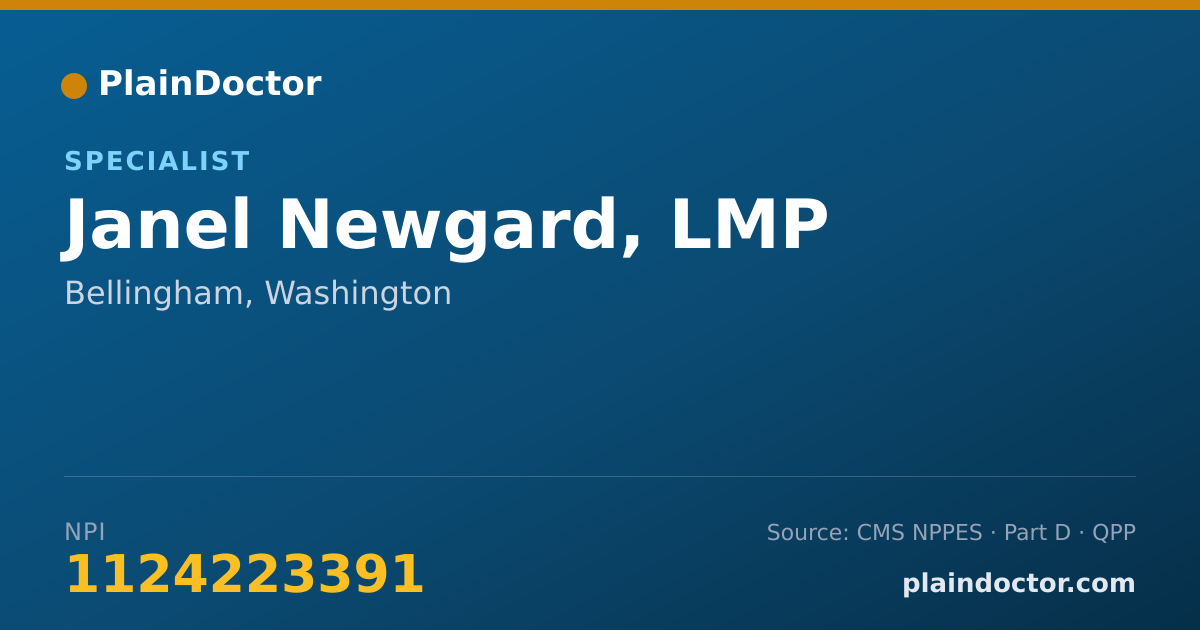Shareable card for Janel Newgard, LMP - Specialist, Bellingham, WA