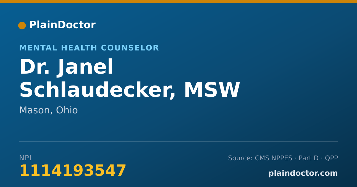 Shareable card for Janel Schlaudecker, MSW - Mental Health Counselor, Mason, OH
