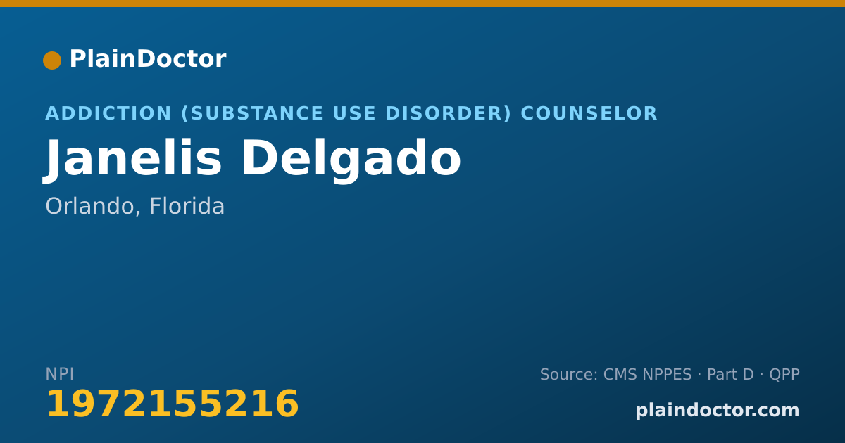 Shareable card for Janelis Delgado - Addiction (Substance Use Disorder) Counselor, Orlando, FL