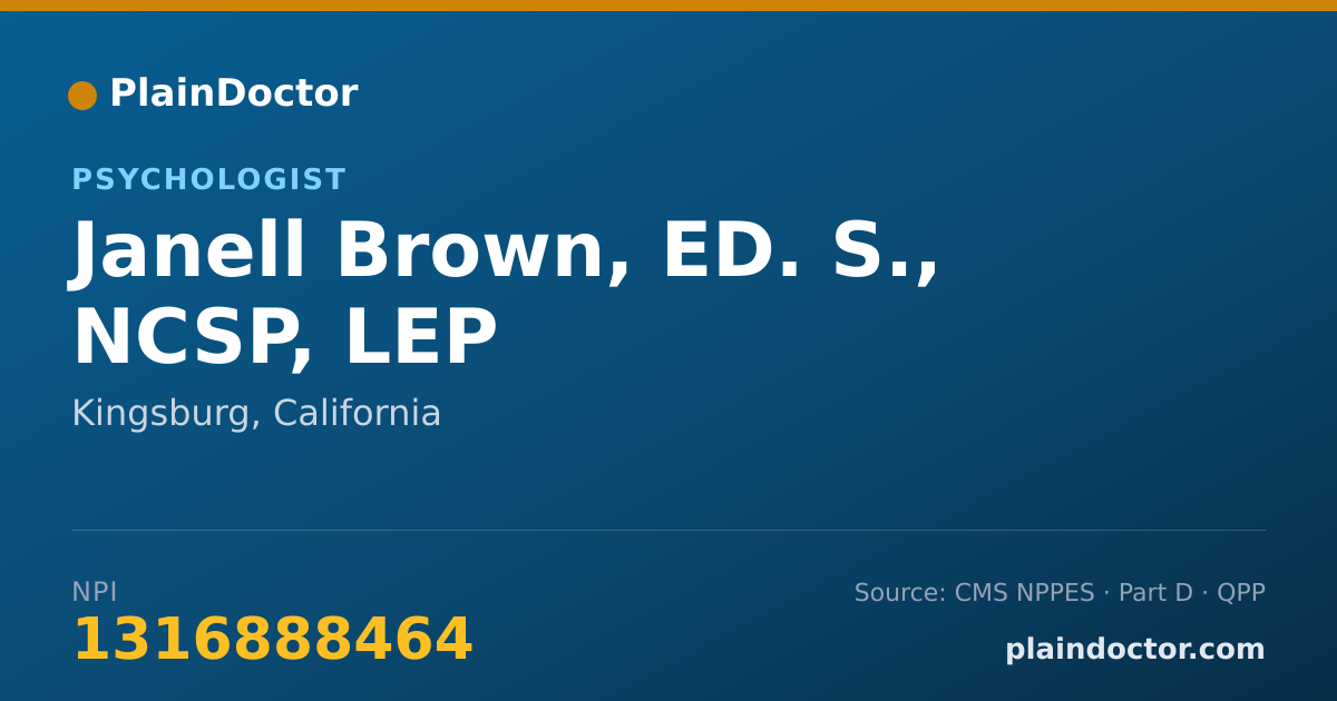 Shareable card for Janell Brown, ED. S., NCSP, LEP - Psychologist, Kingsburg, CA