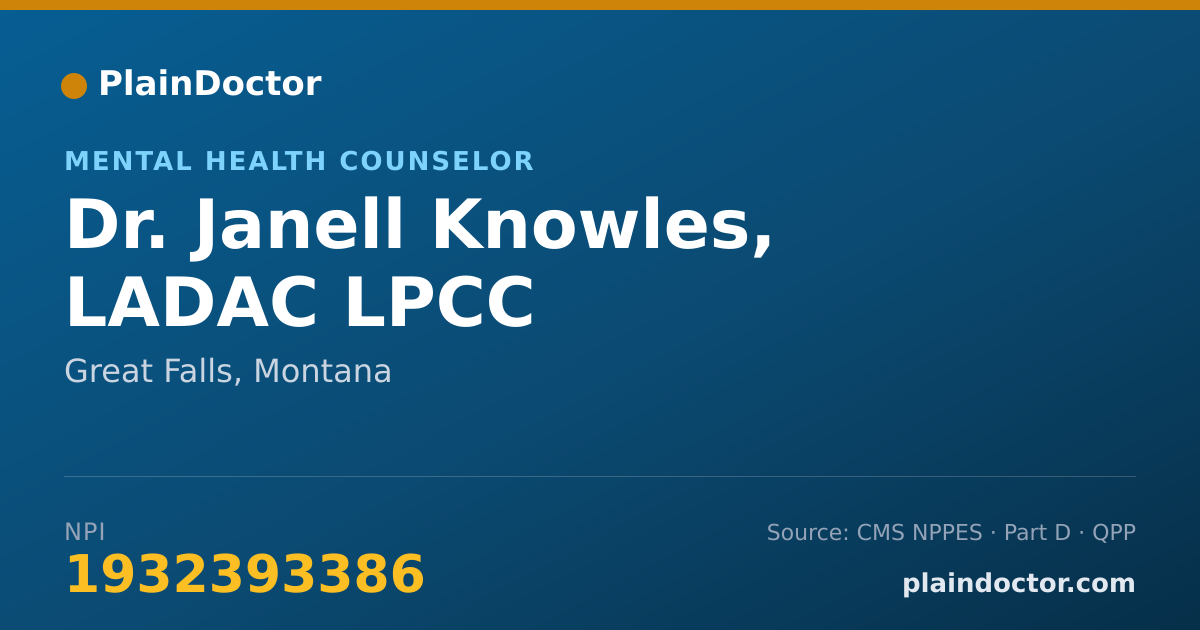 Shareable card for Janell Knowles, LADAC LPCC - Mental Health Counselor, Great Falls, MT