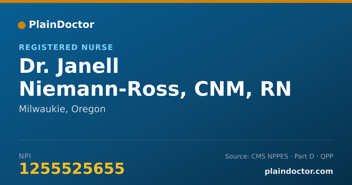Shareable card for Janell Niemann-Ross, CNM, RN - Registered Nurse, Milwaukie, OR