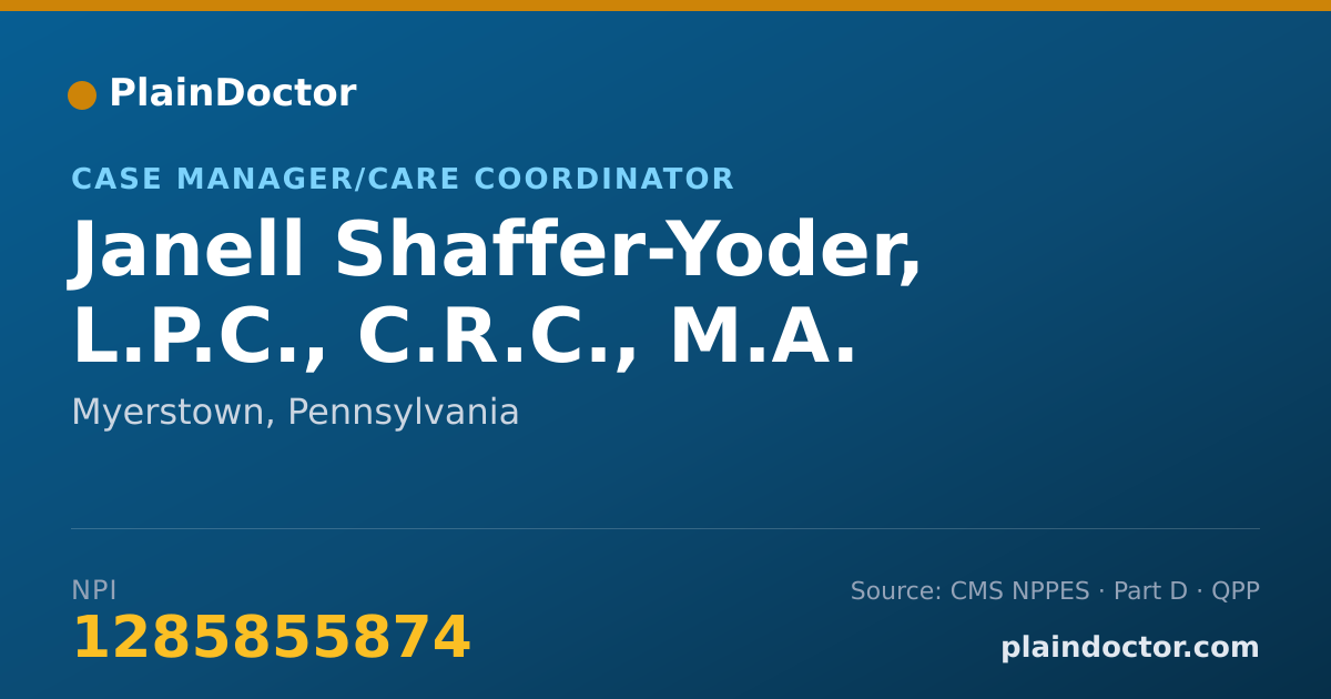 Shareable card for Janell Shaffer-Yoder, L.P.C., C.R.C., M.A. - Case Manager/Care Coordinator, Myerstown, PA