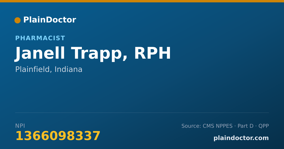 Shareable card for Janell Trapp, RPH - Pharmacist, Plainfield, IN