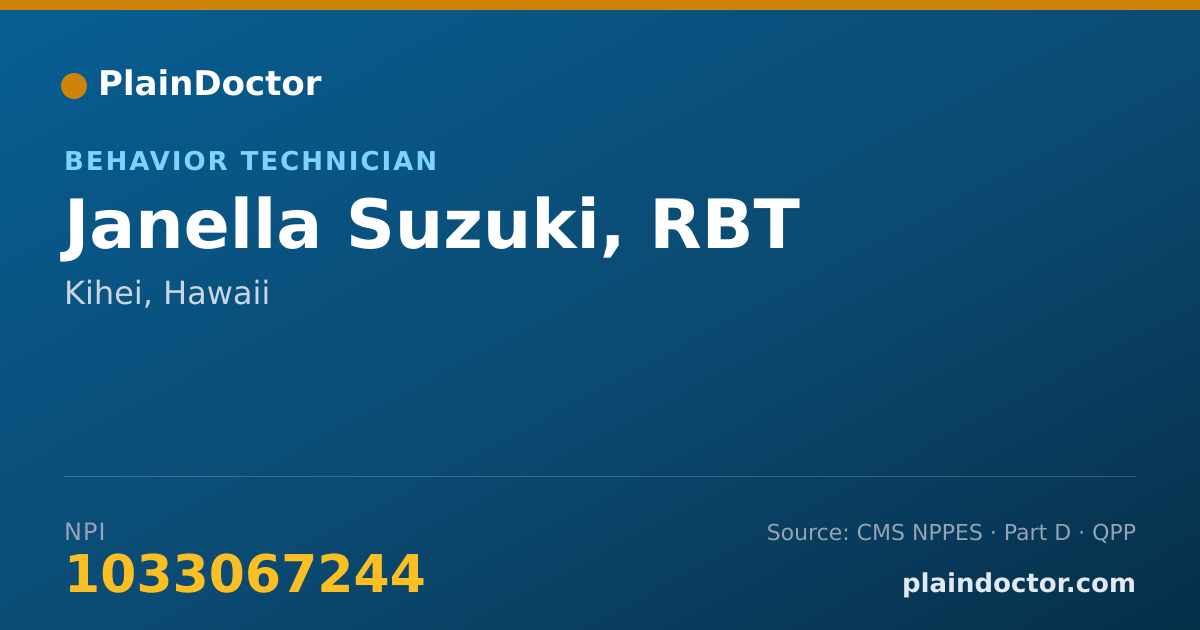 Shareable card for Janella Suzuki, RBT - Behavior Technician, Kihei, HI