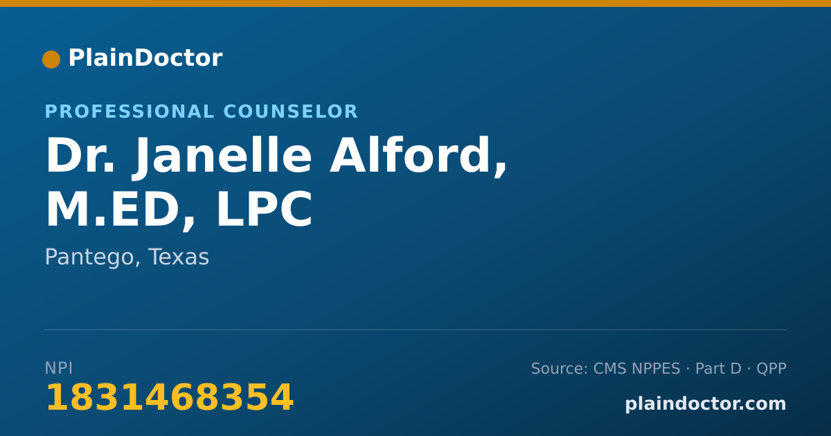 Shareable card for Janelle Alford, M.ED, LPC - Professional Counselor, Pantego, TX