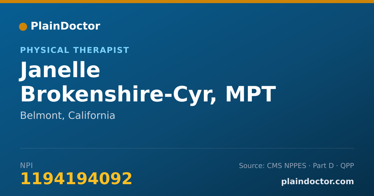 Shareable card for Janelle Brokenshire-Cyr, MPT - Physical Therapist, Belmont, CA