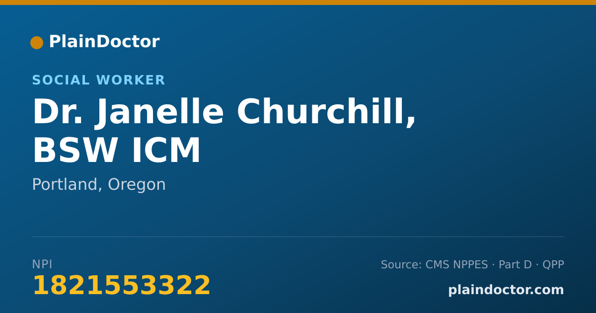 Shareable card for Janelle Churchill, BSW ICM - Social Worker, Portland, OR
