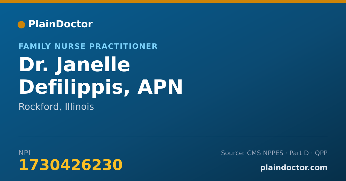 Shareable card for Janelle Defilippis, APN - Family Nurse Practitioner, Rockford, IL