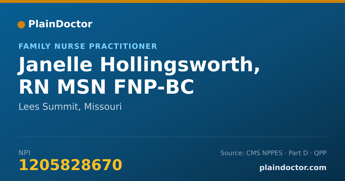 Shareable card for Janelle Hollingsworth, RN MSN FNP-BC - Family Nurse Practitioner, Lees Summit, MO