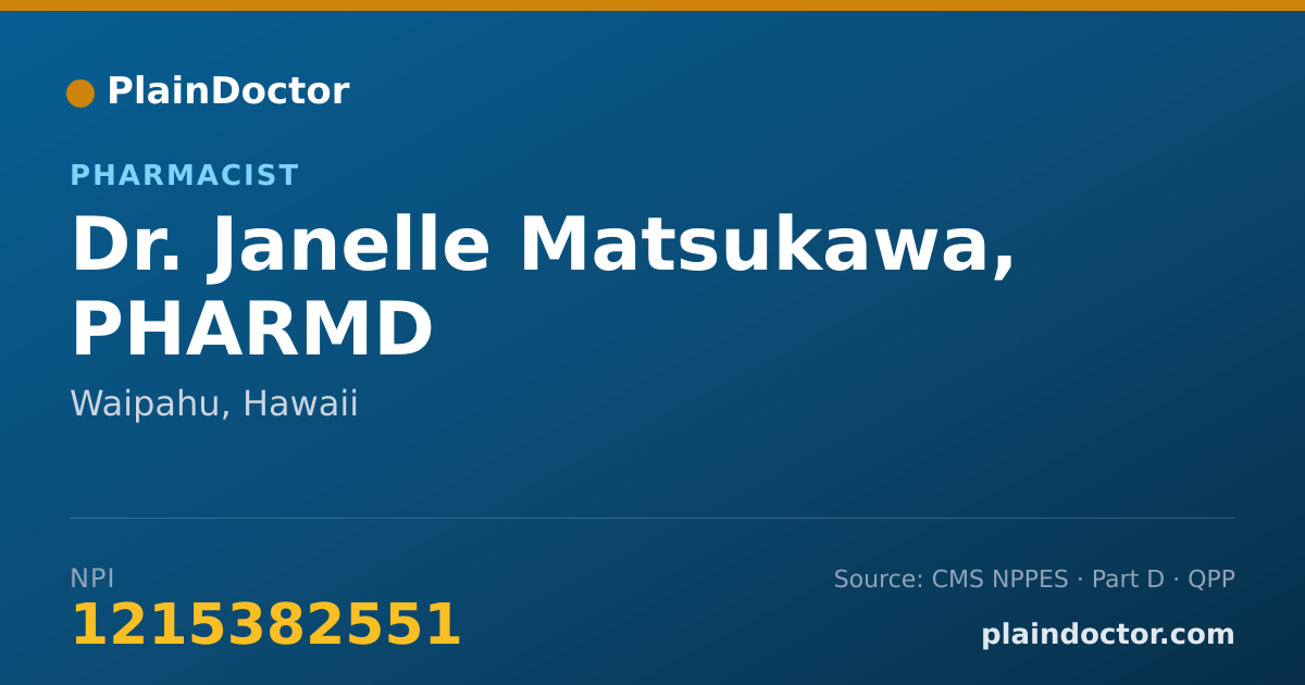 Shareable card for Janelle Matsukawa, PHARMD - Pharmacist, Waipahu, HI