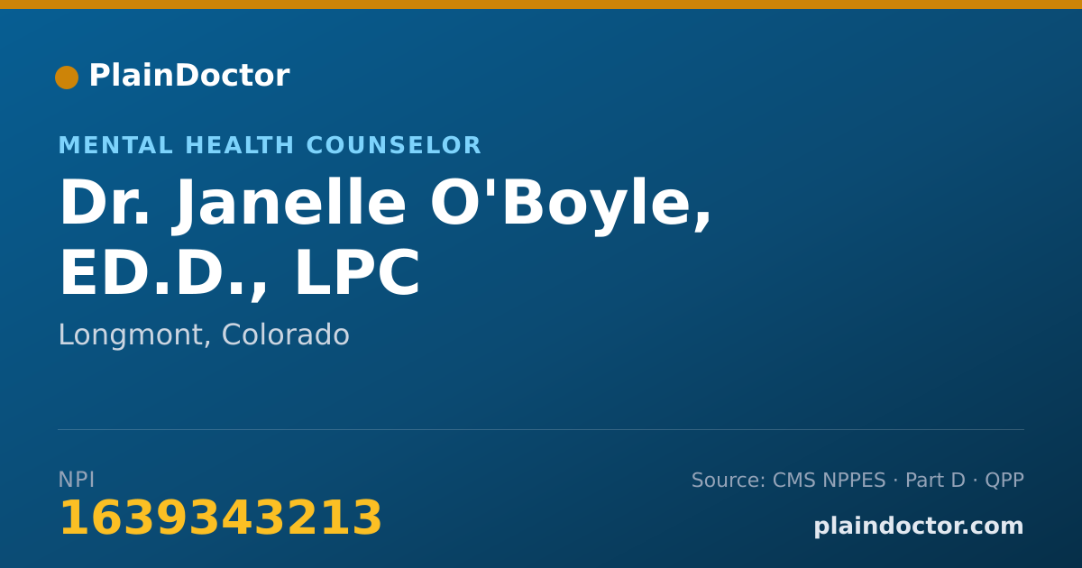 Shareable card for Janelle O'Boyle, ED.D., LPC - Mental Health Counselor, Longmont, CO