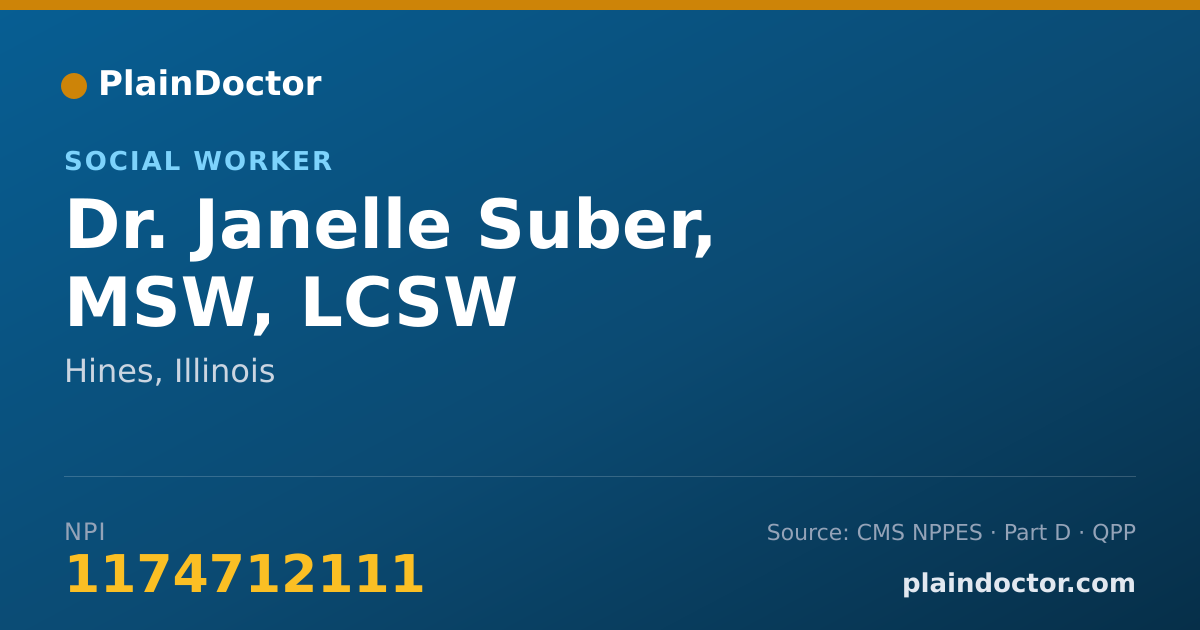 Shareable card for Janelle Suber, MSW, LCSW - Social Worker, Hines, IL