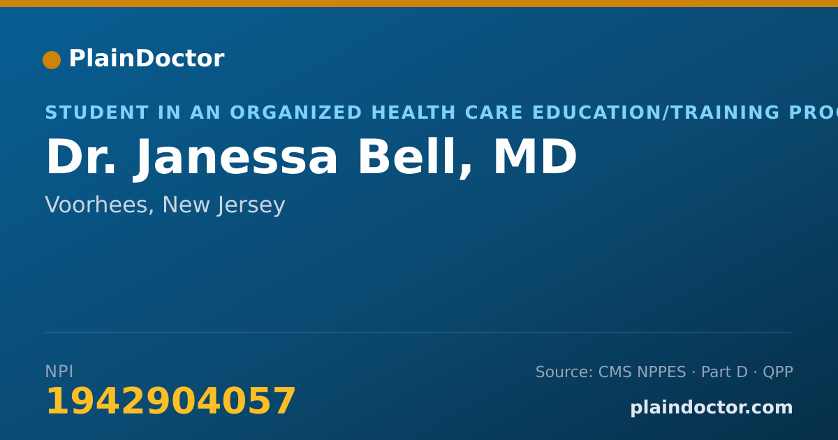 Shareable card for Janessa Bell, MD - Student in an Organized Health Care Education/Training Program, Voorhees, NJ