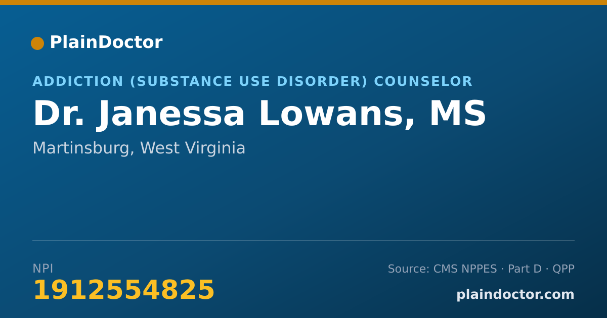 Shareable card for Janessa Lowans, MS - Addiction (Substance Use Disorder) Counselor, Martinsburg, WV