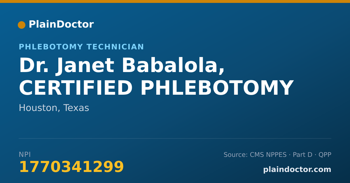 Shareable card for Janet Babalola, CERTIFIED PHLEBOTOMY - Phlebotomy Technician, Houston, TX