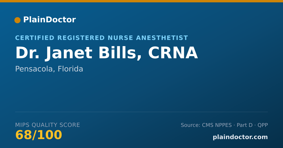 Shareable card for Janet Bills, CRNA - Certified Registered Nurse Anesthetist, Pensacola, FL