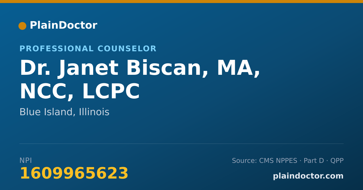 Shareable card for Janet Biscan, MA, NCC, LCPC - Professional Counselor, Blue Island, IL