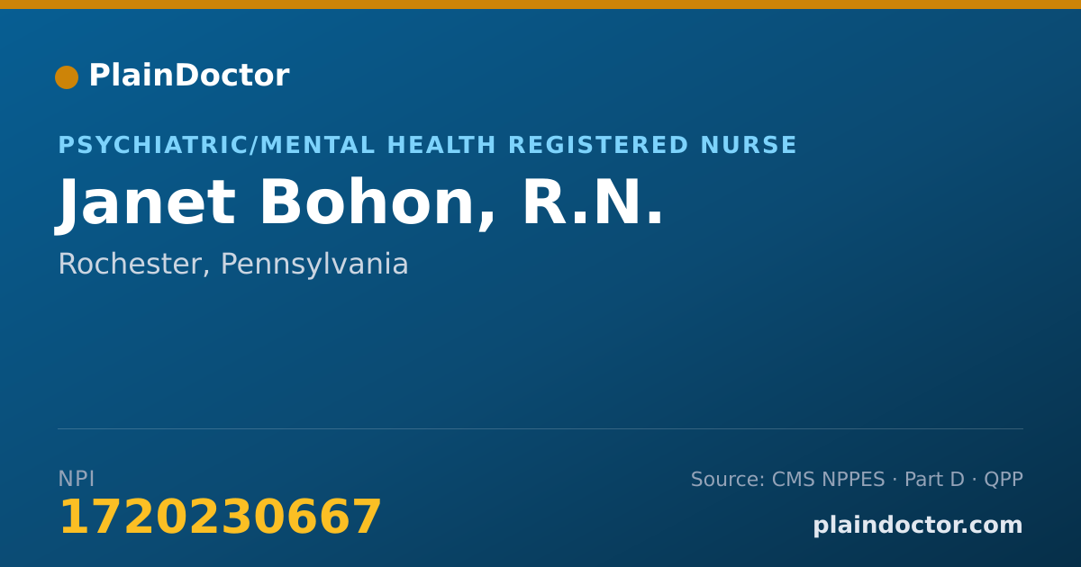 Shareable card for Janet Bohon, R.N. - Psychiatric/Mental Health Registered Nurse, Rochester, PA