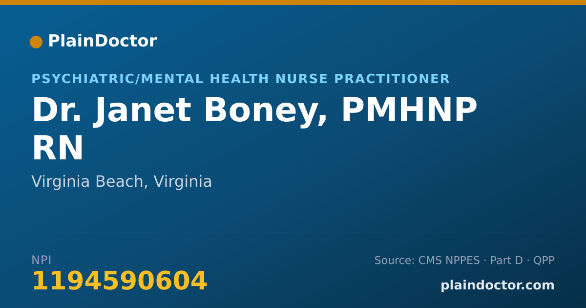 Shareable card for Janet Boney, PMHNP      RN - Psychiatric/Mental Health Nurse Practitioner, Virginia Beach, VA