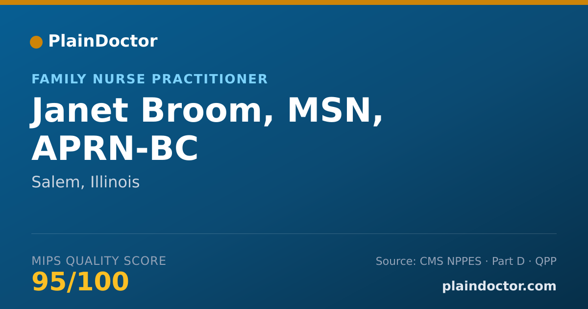 Shareable card for Janet Broom, MSN, APRN-BC - Adult Health Nurse Practitioner, Salem, IL