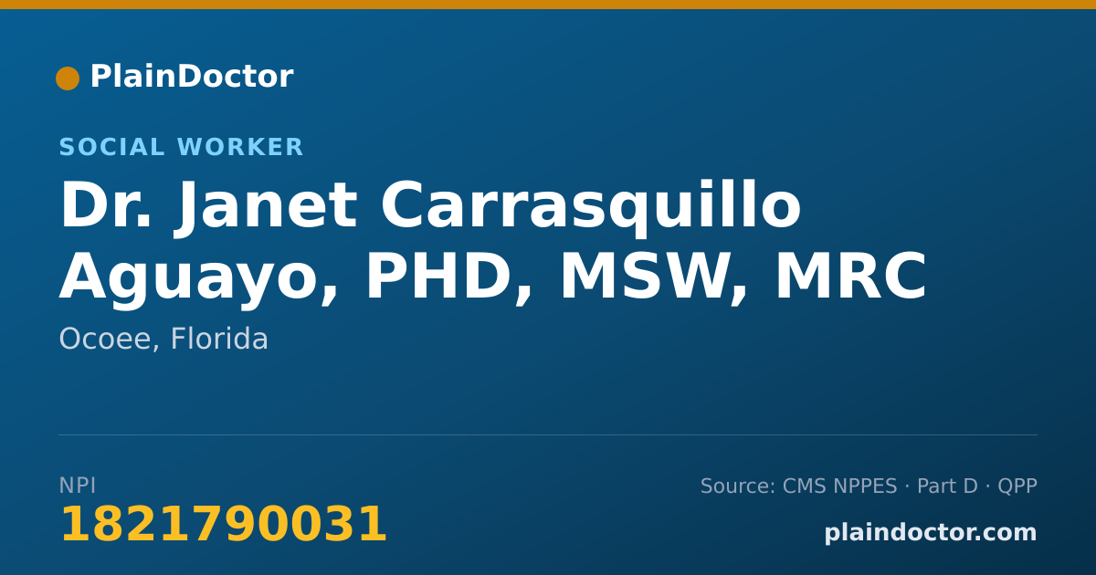 Shareable card for Janet Carrasquillo Aguayo, PHD, MSW, MRC - Social Worker, Ocoee, FL