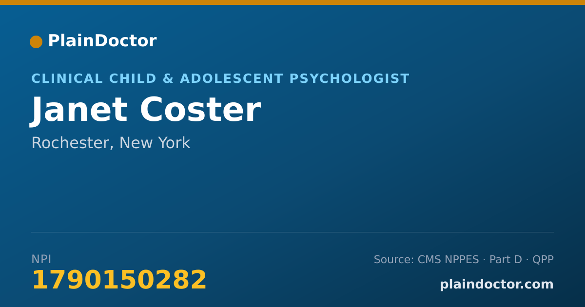 Shareable card for Janet Coster - Clinical Child & Adolescent Psychologist, Rochester, NY