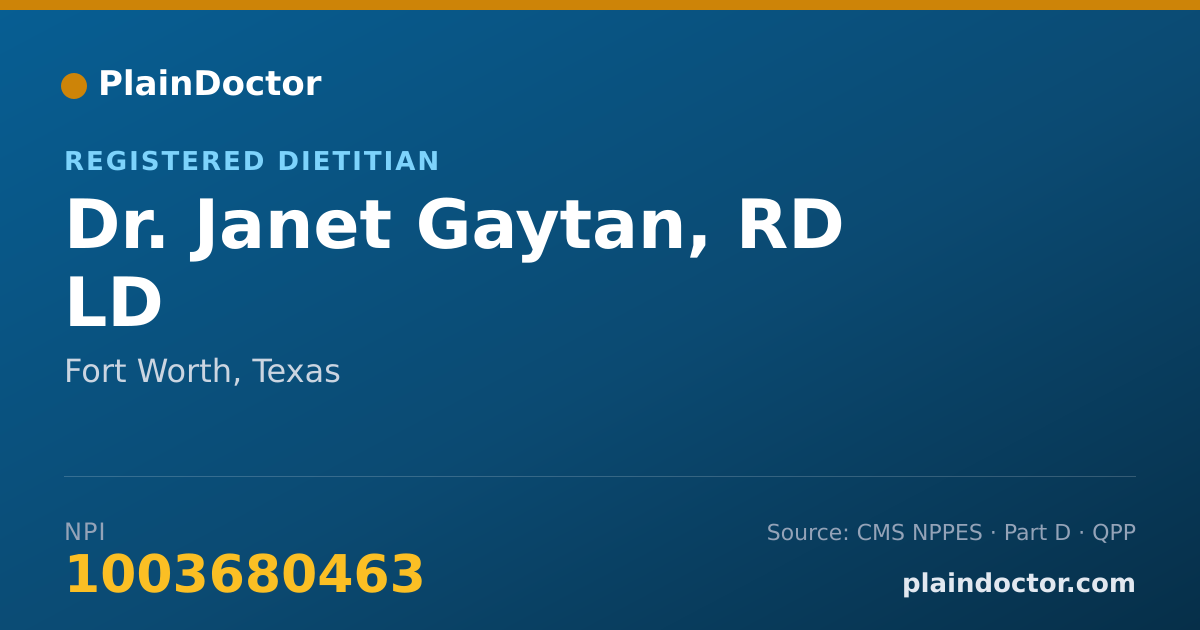Shareable card for Janet Gaytan, RD LD - Registered Dietitian, Fort Worth, TX