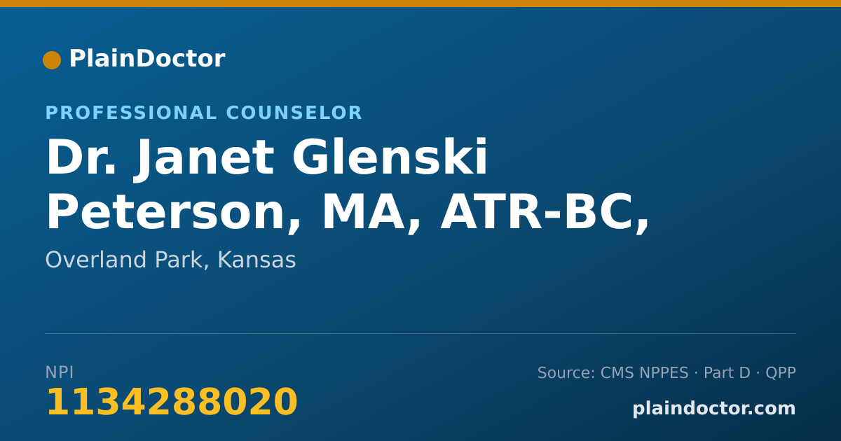 Shareable card for Janet Glenski Peterson, MA, ATR-BC, LPC,LCPC - Professional Counselor, Overland Park, KS