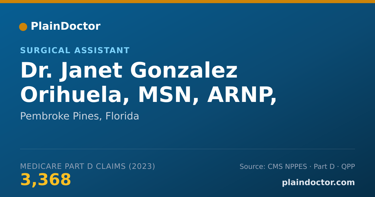 Shareable card for Janet Gonzalez Orihuela, MSN, ARNP, FNP - Surgical Assistant, Pembroke Pines, FL