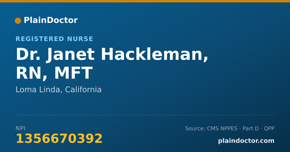 Shareable card for Janet Hackleman, RN, MFT - Registered Nurse, Loma Linda, CA