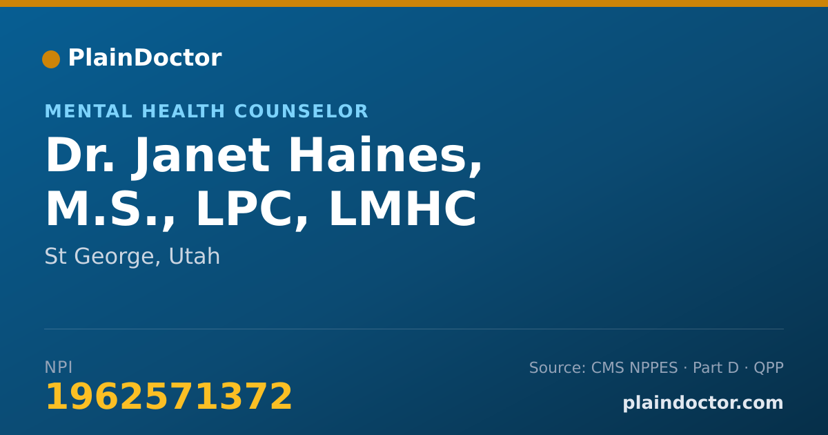 Shareable card for Janet Haines, M.S., LPC,  LMHC - Mental Health Counselor, St George, UT
