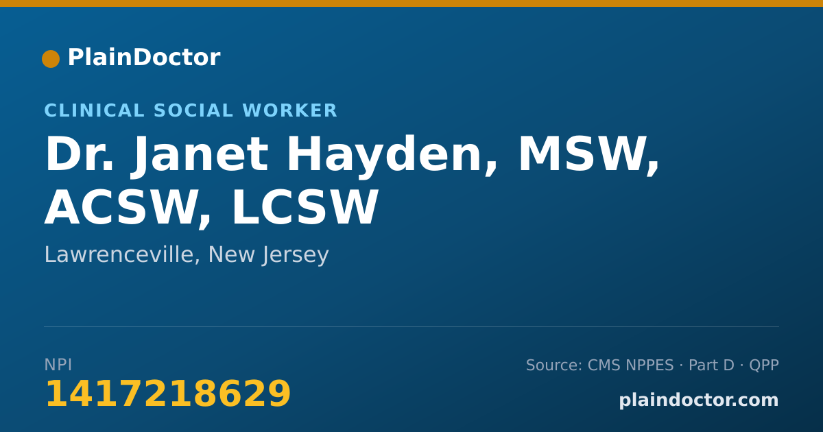 Shareable card for Janet Hayden, MSW, ACSW, LCSW - Clinical Social Worker, Lawrenceville, NJ